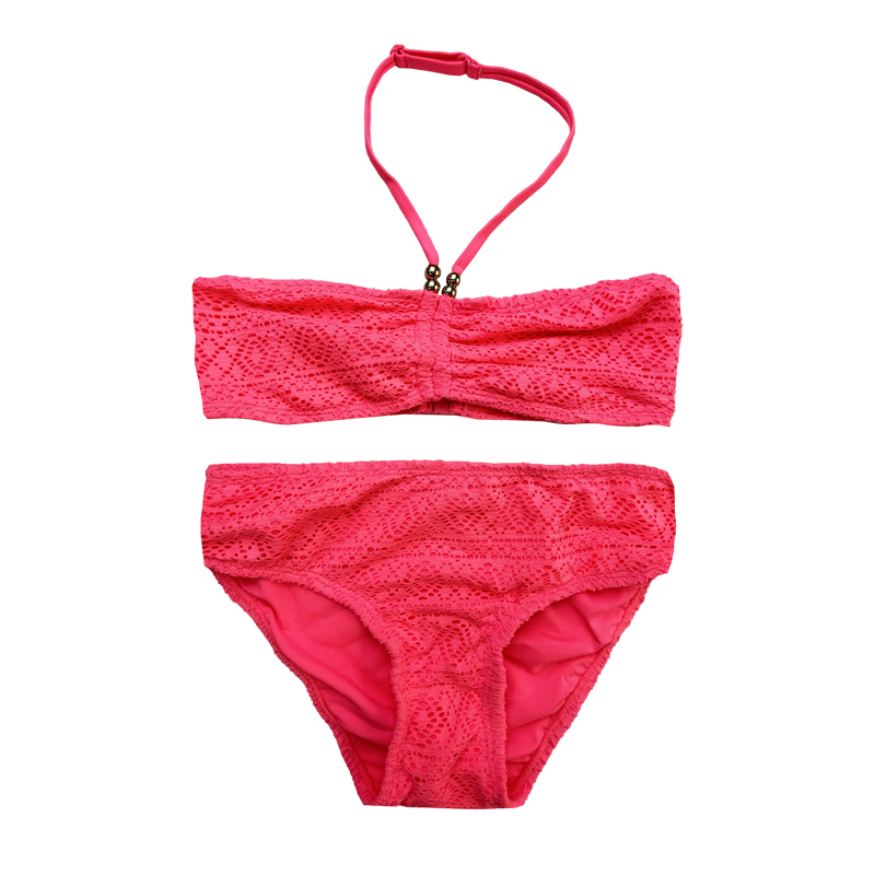 Halterneck δαντέλα δύο κομμάτια παιδιά μαγιό