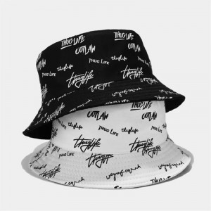 WO Side Bucket Hat One Side με λογότυπο κεντήματος στην μπροστινή πλευρά με όλο το τυπωμένο λογότυπο αναστρέψιμο καπέλο κάδου