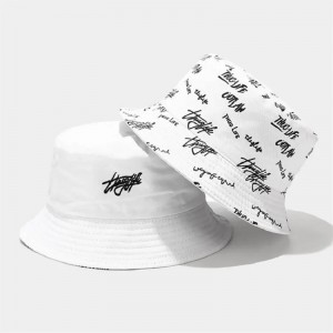 WO Side Bucket Hat One Side με λογότυπο κεντήματος στην μπροστινή πλευρά με όλο το τυπωμένο λογότυπο αναστρέψιμο καπέλο κάδου