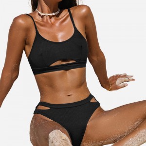 Cutout Scoop Neck Bralette&Hipster Bikini Set