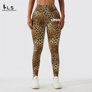 Sc10112 remless leopard print Υψηλή μέση γυμναστήριο Γυμναστική Femme Ribbed Scrunch Bum Leggings Yoga Παντελόνια