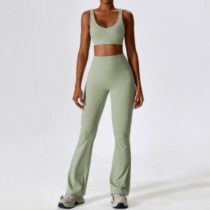 SC9272 Γιόγκα σετ γυμναστικής γυναικών 2023 Long Sleeve Sport Bra Gym Sport Pants Two Piece Flare Geggings Wear Wear