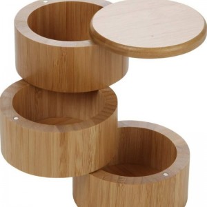 3 Tiers Bamboo Salt Box, Bamboo Spice Box με μαγνητικό