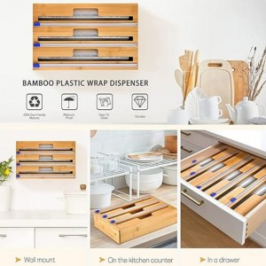 3 σε 1 διανομέα περιτύλιξης με κόπτη, πλαστικό περιτύλιγμα, αλουμινόχαρτο και διανομέα χαρτιού κεριού για συρτάρι κουζίνας, Holder Orga...