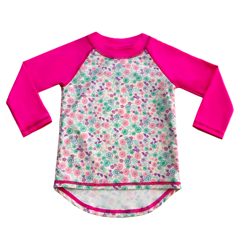 Floral Design Color Contrict Colly Solid Color Baby Swimsuit Top
