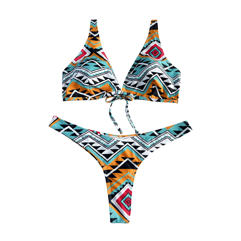 Floral Ethnic Style Bow Wide Strap Δύο μαγιό