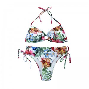 Ο Halter έβγαλε το Pleated Print Enthnic Style Mwimsuit Two-Piece