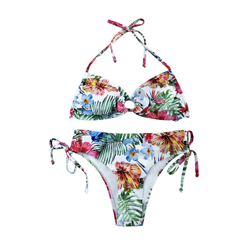 Ο Halter έβγαλε το Pleated Print Enthnic Style Mwimsuit Two-Piece