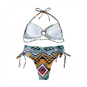 Ο Halter έβγαλε το Pleated Print Enthnic Style Mwimsuit Two-Piece