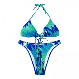 Halter Hoop Cross Strap Teal Δύο κομμάτια μαγιό