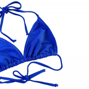 Μπλε μοτίβο Ειδικό υφασμάτινο τρίγωνο κύπελλο Halter Halter Strap Split Swimsuit