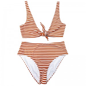 Πορτοκαλί πορτοκαλί λευκή λωρίδα ευρύ τόξο ώμου άνετο υψηλής μέσης μαγιό δύο τεμαχίων