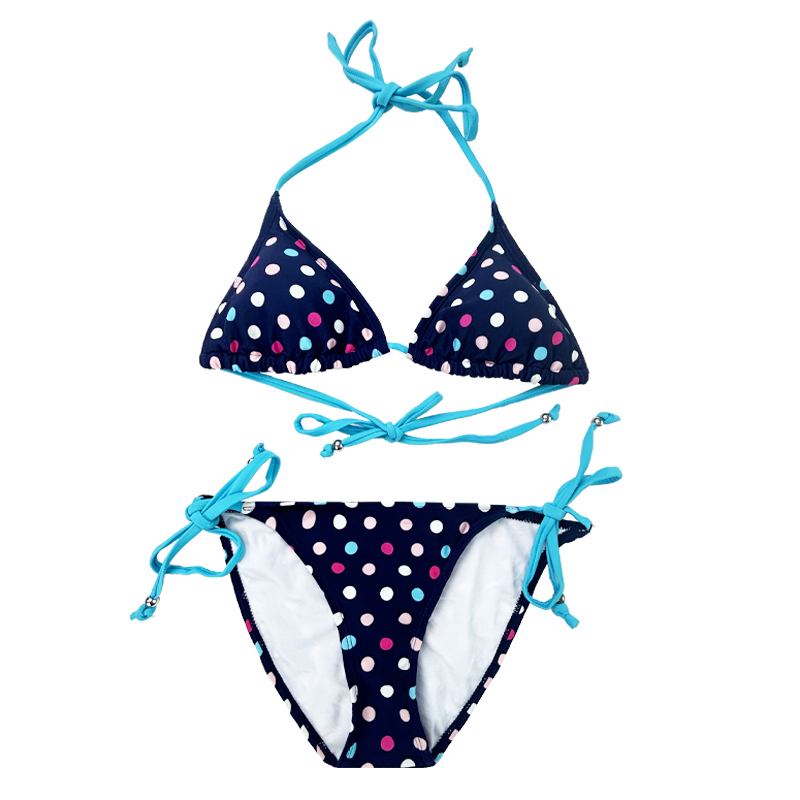 Navy Blue Multicolor Polka Dot Halter Strap Δύο μαγιό