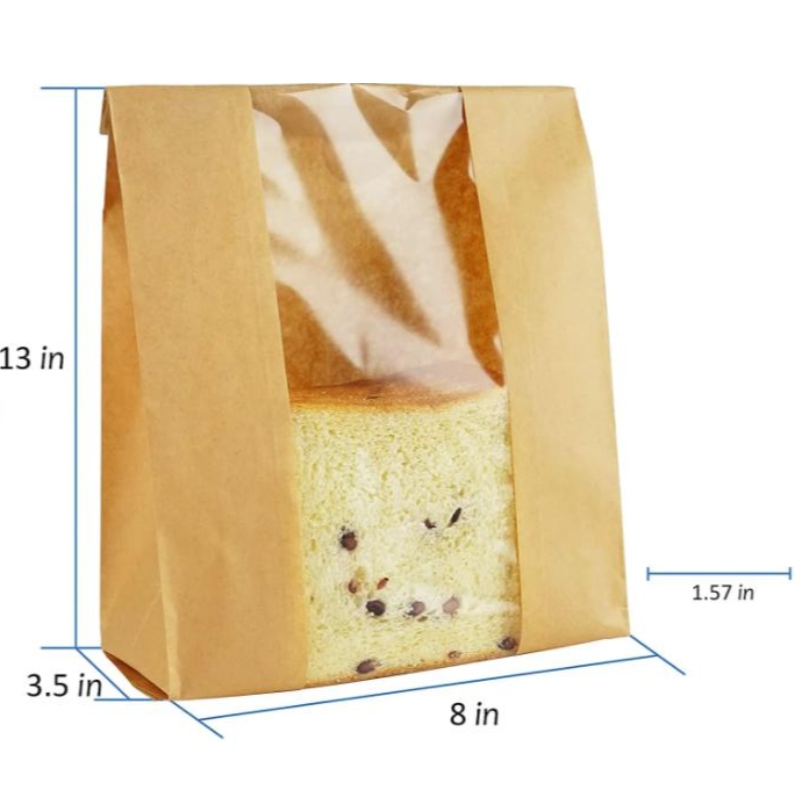 Προσαρμοσμένη εκτύπωση Kraft Χαρτί ψωμί ψωμί με παράθυρο σφραγίδα αυτοκόλλητο συσκευασία ψωμί τσάντα συσκευασία τροφίμων