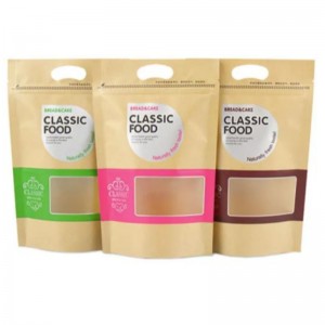 Φιλικό προς το περιβάλλον resealable laminated καφέ χαρτί kraft χαρτί συσκευασία τροφίμων τσάντα φερμουάρ zip stand up σακούλα kraft με παράθυρο