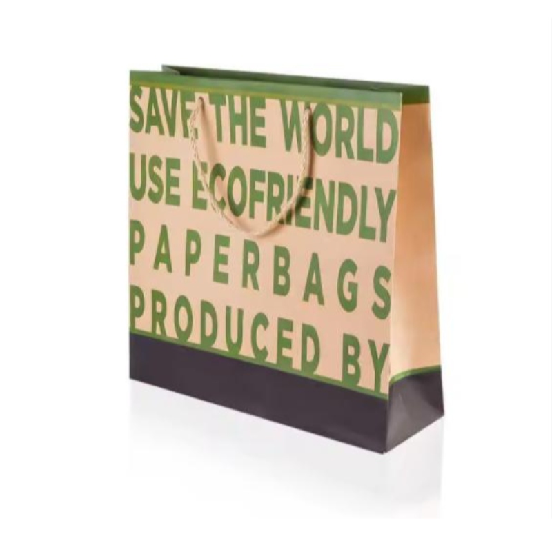Βιοαποικοδομήσιμο επαναχρησιμοποιήσιμο λογότυπο προσαρμοσμένου σχεδιασμού τυπωμένο καφέ kraft βιοτεχνικό μπουτίκ τσάντες χαρτιού με κορδέλα