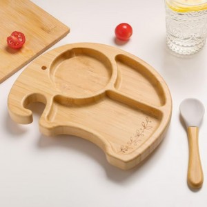 Bamboo Elephant Plate Bowl και κουτάλι για παιδιά παιδιών παιδιών παιδιών, παιδιά αναρρόφησης