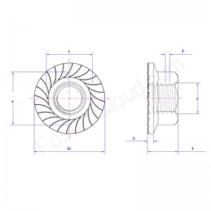 εξάγωνο παξιμάδι φλάντζας με οδοντώσεις