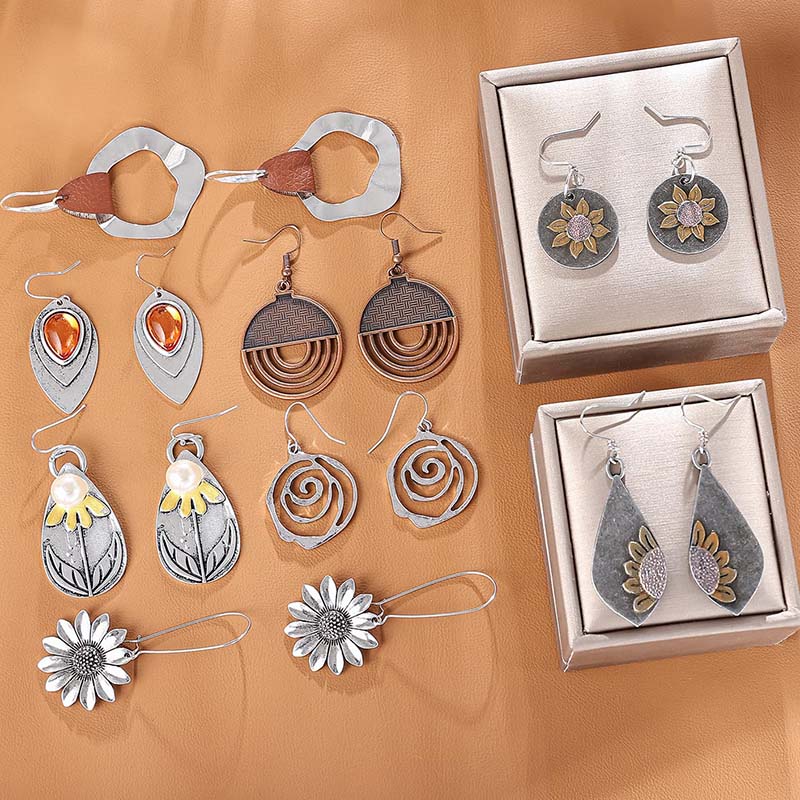 Hongde Boho Vintage γεωμετρικά στρογγυλά σκουλαρίκια Ξύλινα δερμάτινα σκουλαρίκια Ethnic στυλ Vintage σκουλαρίκια ηλίανθου Χριστουγεννιάτικα σκουλαρίκια για γυναίκες