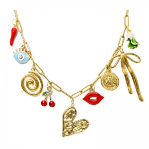 Κολιέ με χρυσή αλυσίδα με συνδετήρα 18 καρατίων Hongde Χειροποίητο DIY Κολιέ με γούρι με αστέρι Sun Moon Star κολιέ Western Ocean Seaside Beach Gold Gold Charm κ...