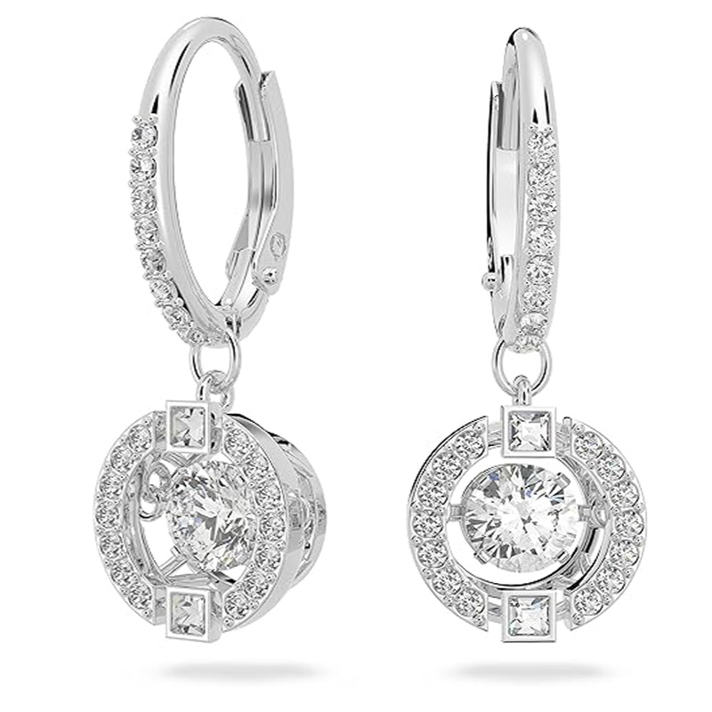 Crystal Dance Ασημένια σκουλαρίκια κρίκου SWAROVSKI Sparkling Dance Κολιέ και σκουλαρίκια Συλλογή κοσμημάτων, φινίρισμα ρόδιου, μπλε κρύσταλλα, διαφανή κρύσταλλα