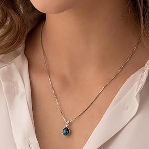 Κομψό μενταγιόν μπλε πολύτιμων λίθων 14 καρατίων λευκόχρυσο πολύτιμος λίθος οβάλ 10x8 mm, κολιέ Δεκεμβρίου Birthstone