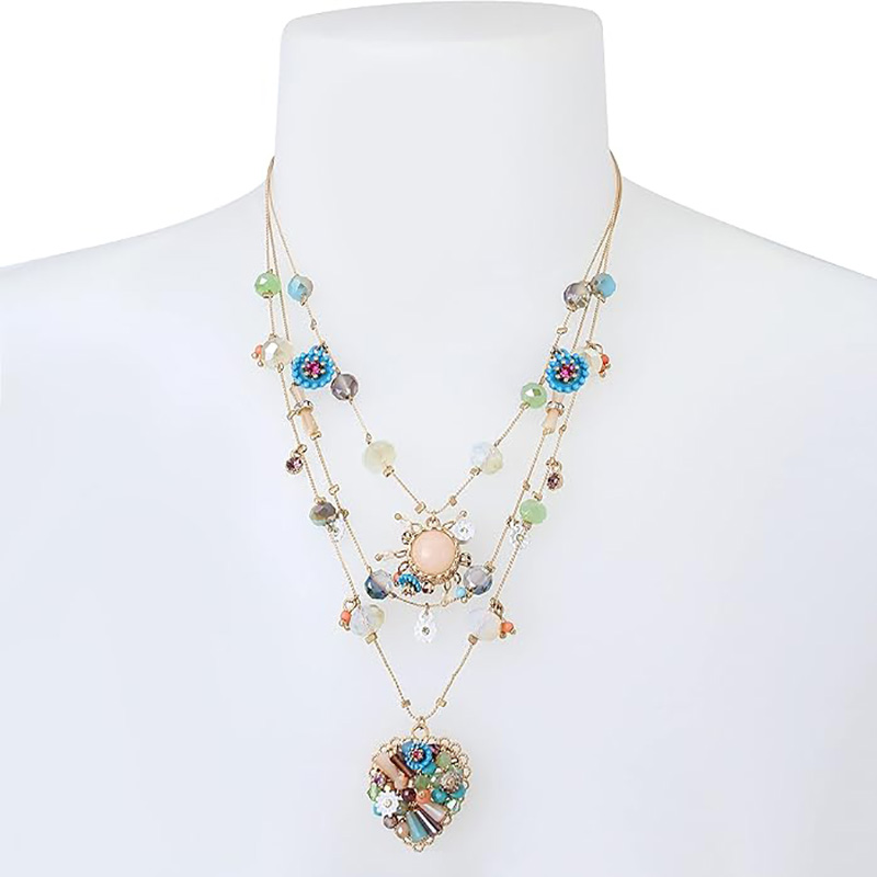 Boho Bloom Multi-Κρεμαστό κολιέ με στρώσεις καρδιά