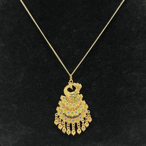 Πολυτελές χρυσό 18.000-Επιμιδιωμένο κολιέ με κρεμαστό κόσμημα παγώνι με το χέρι-Ζωγραφισμένες λεπτομέρειες για το σμάλτο και κουνώ...