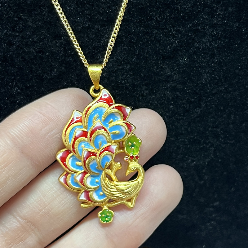 Πολυτελής Cloisonné Peacock κρεμαστό κολιέ με χρυσή επιμετάλλωση και χειροποίητη τέχνη σμάλτου