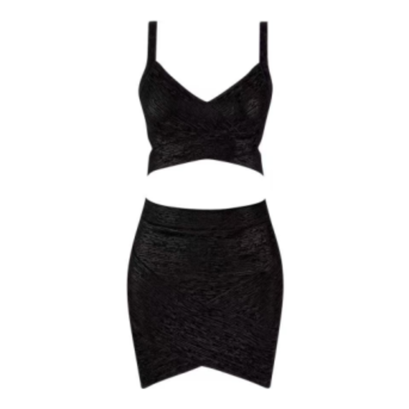 Καλοκαιρινό χρυσό τυπωμένο πλεκτό camisole, σετ φούστας τυλίγματος ισχίου