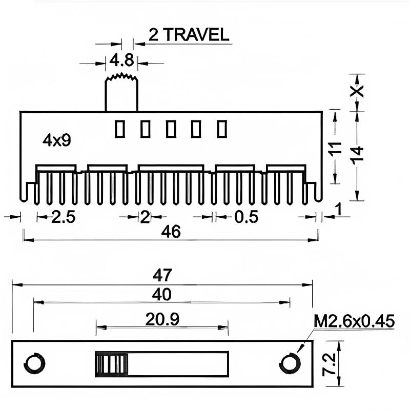 Slide Switch SS-49D01 Κάθετη-Τοποθετημένο 9-Θέση Διπλή-Διπλό κοντάρι-Μικροσκοπικός διακόπτης τροφοδοσίας σειράς για παιχνίδια
